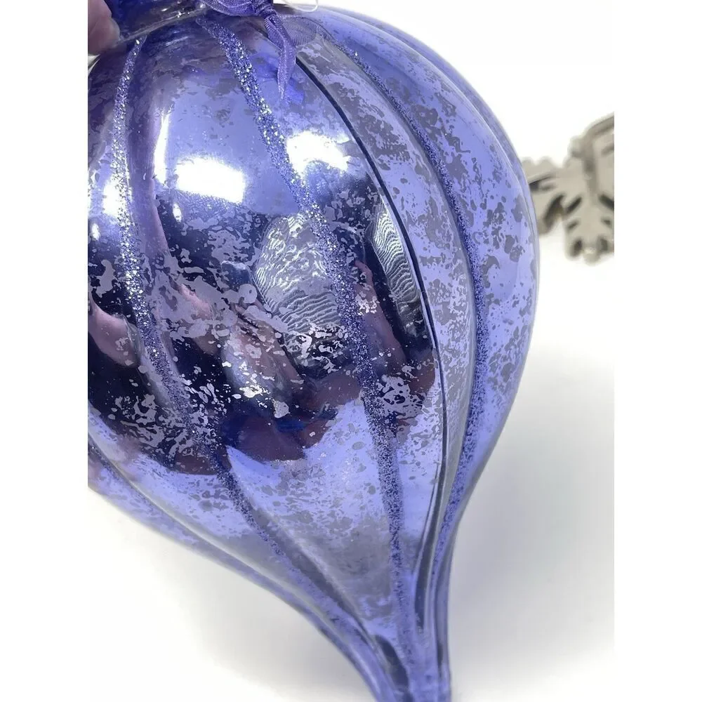 Huge Kugel Style Christmas Ornament 10” Periwinkle Blue Purple Glass Glitter